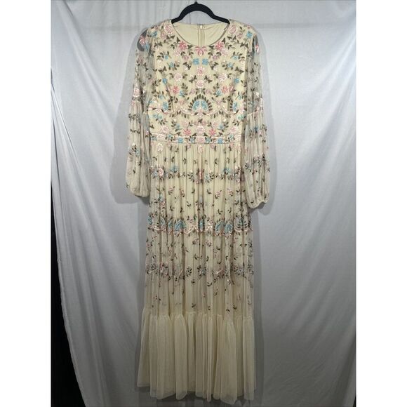 NEW Mac Duggal [‎ 10 ] 35111 Floral Embroidered Blouson Sleeve Gown Ivory Long - Picture 10 of 16